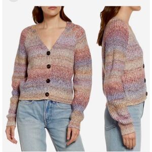Rails Josie Cardigan Sweater Rainbow striped space dye Button Front Size Medium